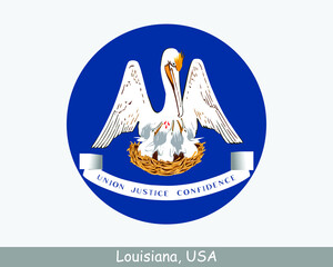 Wall Mural - Louisiana Round Circle Flag. LA USA State Circular Button Banner Icon. Louisiana United States of America State Flag. Pelican State EPS Vector