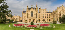 Panorama of a flowerbed in the garden of castle Lednice, Czech Republic