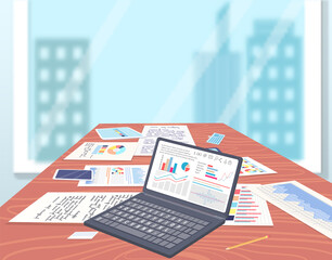 Poster - Visualize with business analytics. Work with statistical data analysis, changing indicators. Analyze statistical indicators, business data. Marketing research for presentation. Data financial report