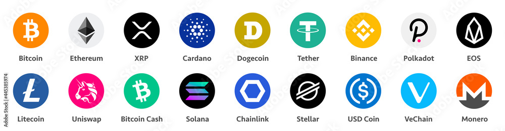 Cryptocurrency tokens icon set. Cryptocurrencies or crypto logos ...