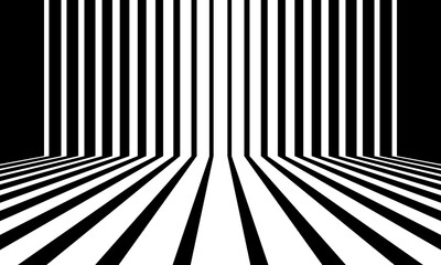 Poster - black and white parallel stripes background like 3d form. room interior vintage with wall and floor 