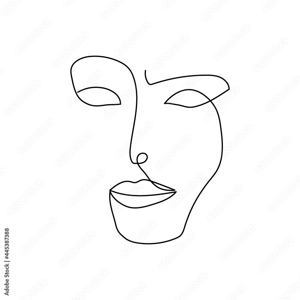 Womans face continuous line drawing. One line art of facial features ...