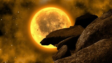 Wall Mural - Night fantasy with hills and rocks in the background