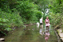 Children Playing In The Creek