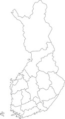  Vector map of Finland to study colorless with outline, black and white
