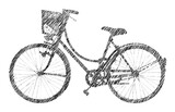 Fototapeta Boho - Black sketch of an old bicycle with basket on white background f