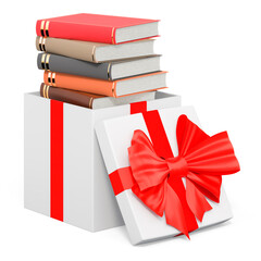 Poster - books inside gift box, 3d rendering