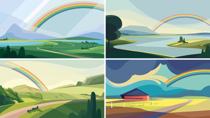 Wall Mural - Collection of landscapes with rainbow. Beautiful natural sceneries.