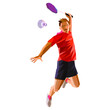 Polygonal professional badminton player doing smash shot Vector illustration