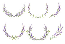 Set Of Lavender Colorful Wreaths. Vector Illustration