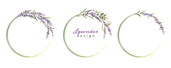 Wall Mural - Set of lavender colorful wreaths or frames. Vector illustration