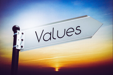 Wall Mural - Values - signpost with one arrow, sky in background