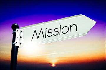 Wall Mural - Mission - signpost with one arrow, sky in background