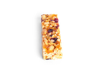 Wall Mural - Granola bar with nuts and dried fruits isolated on a white background.