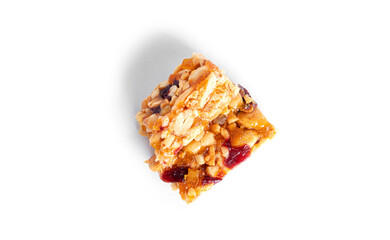 Wall Mural - Granola bar with nuts and dried fruits isolated on a white background.