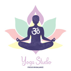 Canvas Print - Yoga studio lotus pose flower woman card