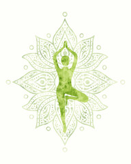 Wall Mural - Woman tree pose yoga concept isolated