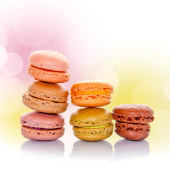 Wall Mural - Pile of french macarons, bokeh background