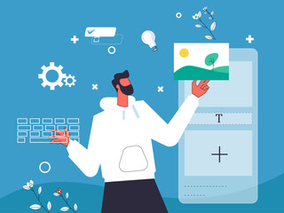 Designer creating mobile application illustration concept vector