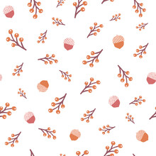 Autumn Berries And Acorns Seamless Pattern Background