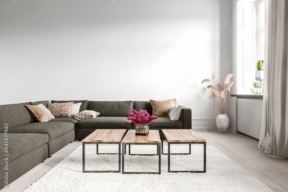 Modern living room with sofa and coffee tables Stock Photo | Adobe Stock