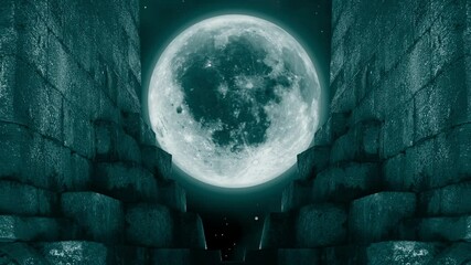 Wall Mural - Full moon night atmosphere and a temple gate