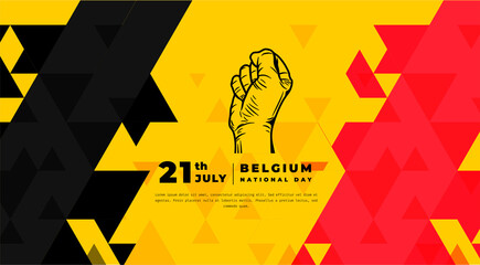 Wall Mural - Banner illustration of Belgium National day celebration. Waving flag and hands clenched. Vector illustration.