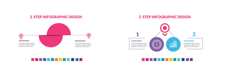 circle and sliced circle  flat element 2 step infographic design template. Business concept with 2 steps, options, processes. Vector illustration.