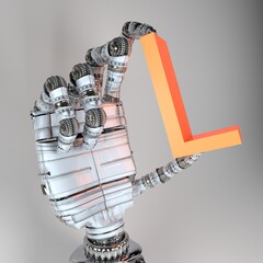 3D illustration of robot hand holding the letter L