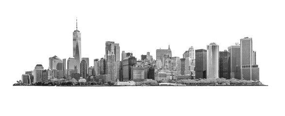 Wall Mural - Skyline panorama of downtown Financial District and the Lower Manhattan in New York City, USA. isolated on background