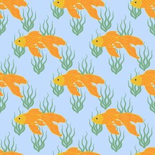 Seamless Pattern Goldfish. Vector Flat Illustration.