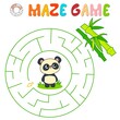 Maze puzzle game for children. Circle maze or labyrinth game with panda. Vector illustrations