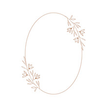 Oval Frame With Flowers And Herbs. Wedding Simple Design. Vector Isolated Illustration.