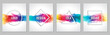 Watercolor splash background over geometric frame vector design, logo and sale banner template set