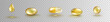 Oil gold elements isolated on transparent background. Cosmetic capsule set of vitamin E, A or omega 3. Golden antibiotic gel pill icon template. Vector realistic serum droplet of collagen essence
