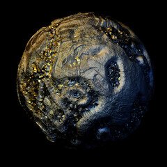 Wall Mural - 3d render of abstract art of surreal ball sphere or iron planet with rough surface in organic curve 