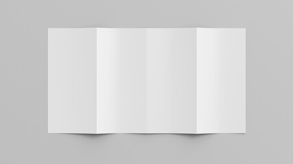 Vertical double gate fold brochure. Four panels, eight pages blank leaflet. Mock up on white background for presentation design. Back side.