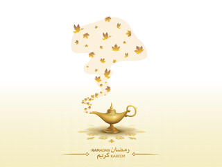 islamic greetings ramadan kareem card design background with beautiful magic lanterns