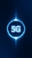 Poster - blue digital 5g word futuristic technology icon with blue energy particles ball abstract backgrounds