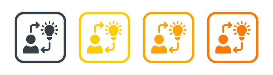 Poster - Idea, inspiration, innovation and solution icon. Containing user person, light bubble and arrow icon symbol.
