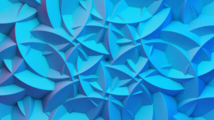 Poster - Scientific or technology abstractions with grid surface and surreal symmetric structure or ornament. Abstract background with blue fluorescent and vibrant tech structure. 3D illustration.