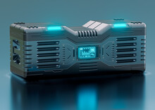Hi-tech Futuristic Sci-fi Container Isolated On Metallic Background. Concept Of Military Equipment And Games Asset