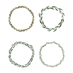 Set of round frames from willow twigs. Flat vector elements for design