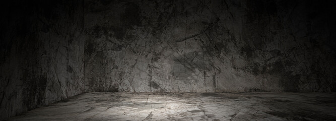 Wall Mural - Empty black, dark, and gray abstract cement wall and studio room, interior texture for display products. wall background