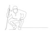 Single continuous line drawing of happy young female golf player swing the golf club to hit the ball. Hobby sport concept. Trendy one line draw, vector illustration for golf tournament promotion media