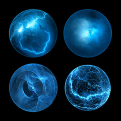 Wall Mural - set of blue glowing power balls isolated on black