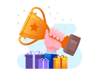 Wall Mural - Achievement trophy and winning prize flat vector illustration banner and landing page 