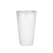 White empty plastic cup white background isolated closeup, blank drinking glass for beverage, cocktail, water, tea, juice, coffee mug, disposable takeaway utensil, container mockup, tumbler template
