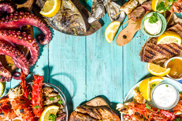 Wall Mural - BBQ grilled fish and seafood