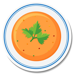 Poster - Plate of soup sticker on white background